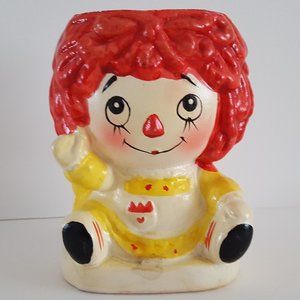 Vintage Raggedy Ann Ceramic Planter Double-Face Happy/Sad 2-Sided 5.5"Hx…